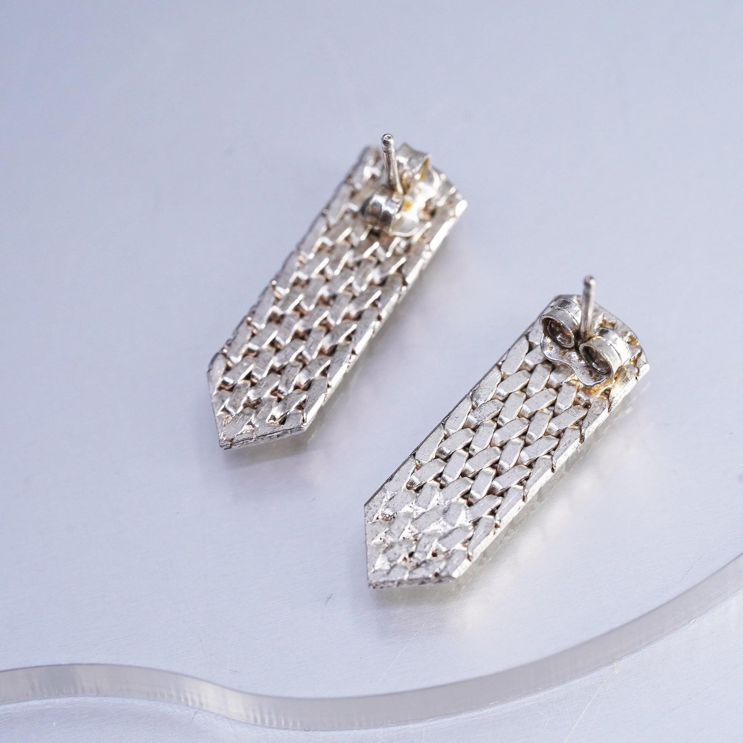 Vintage Sterling 925 silver handmade textured chain earrings
