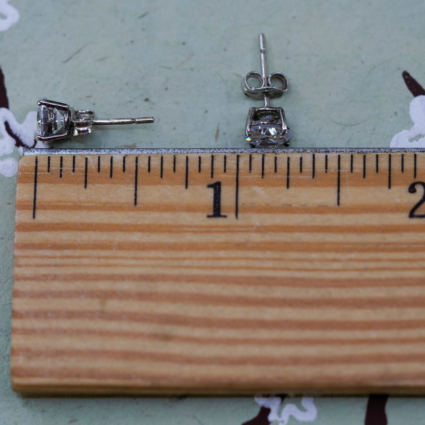 4mm, Vintage sterling silver genuine clear crystal studs, minimalist earrings