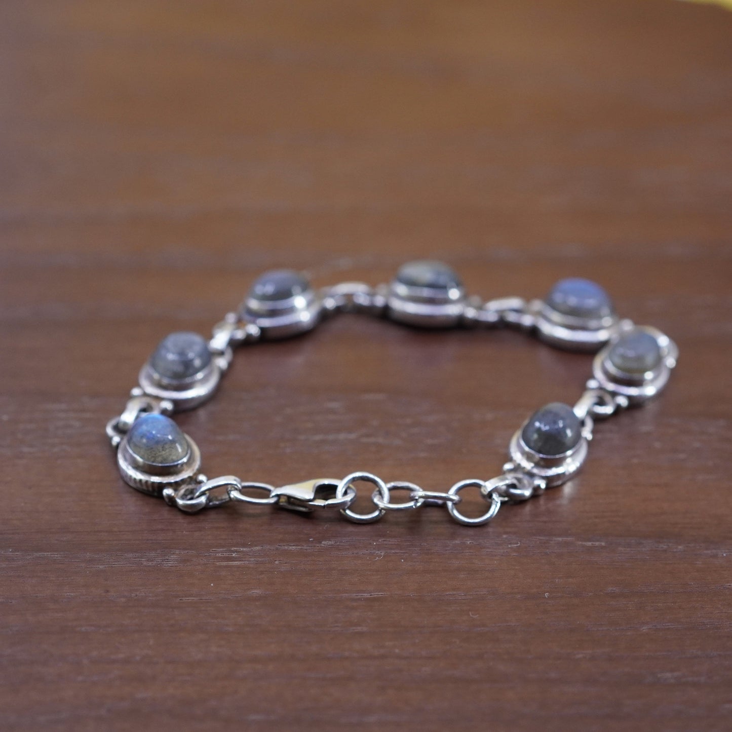 7.25”, vintage Sterling 925 silver tennis bracelet with moonstone
