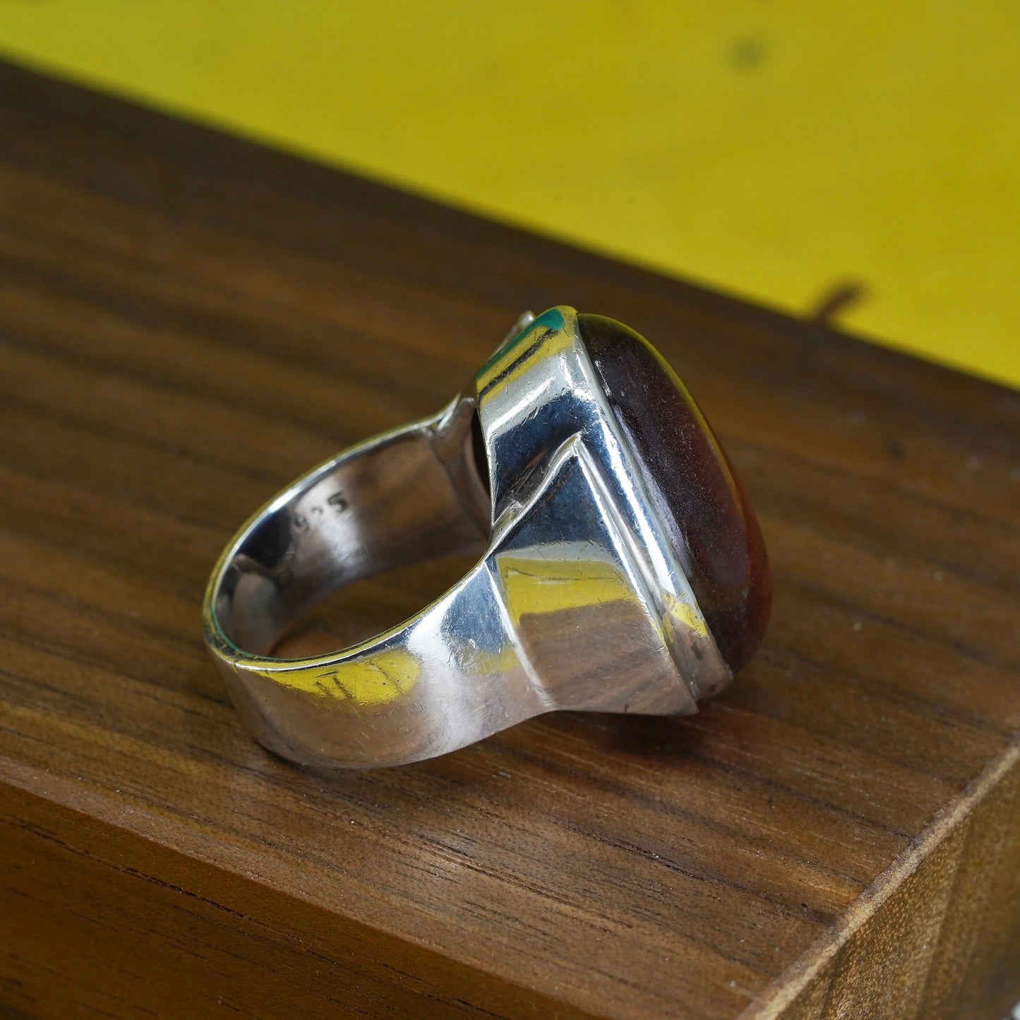 Size 8, vintage Mexican Sterling 925 silver handmade ring with golden tiger eye