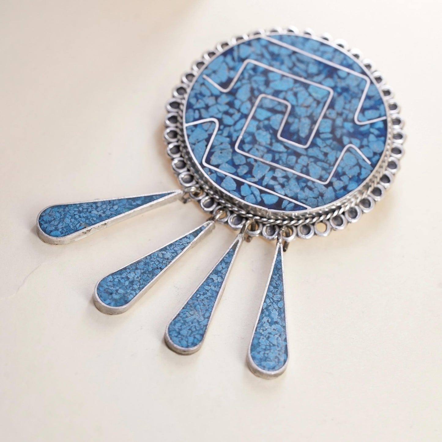 Sterling Silver Taxco Mexico Pin Pendant Turquoise Mosaic Gemstone 925 Brooch