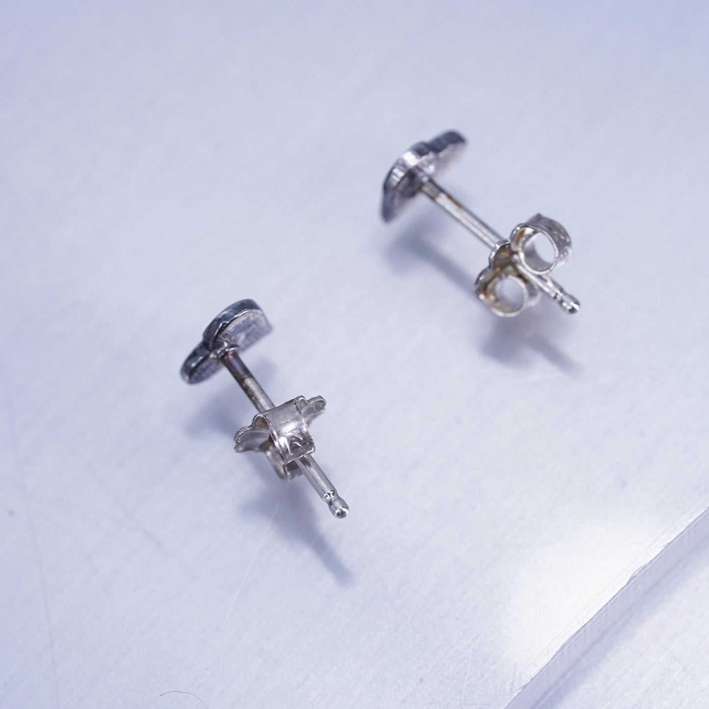 Vintage Sterling 925 silver handmade heart earrings, studs with cross embossed
