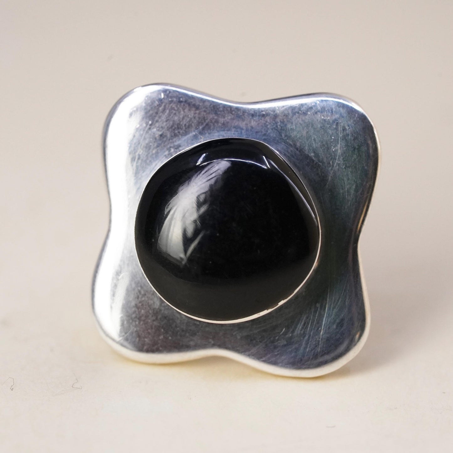 Vintage Mexican Sterling 925 silver square stud with onyx, single earring
