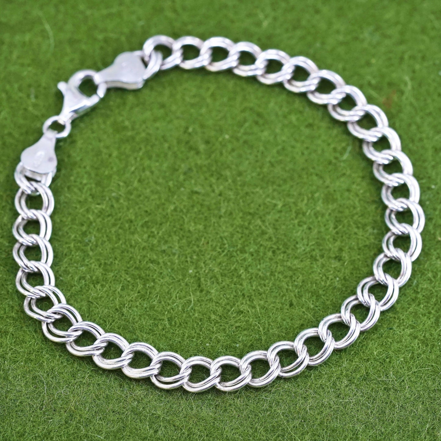 7.25", 7mm, Vintage sterling silver bracelet, 925 double curb chain