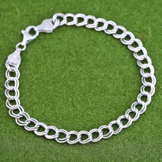 7.25", 7mm, Vintage sterling silver bracelet, 925 double curb chain
