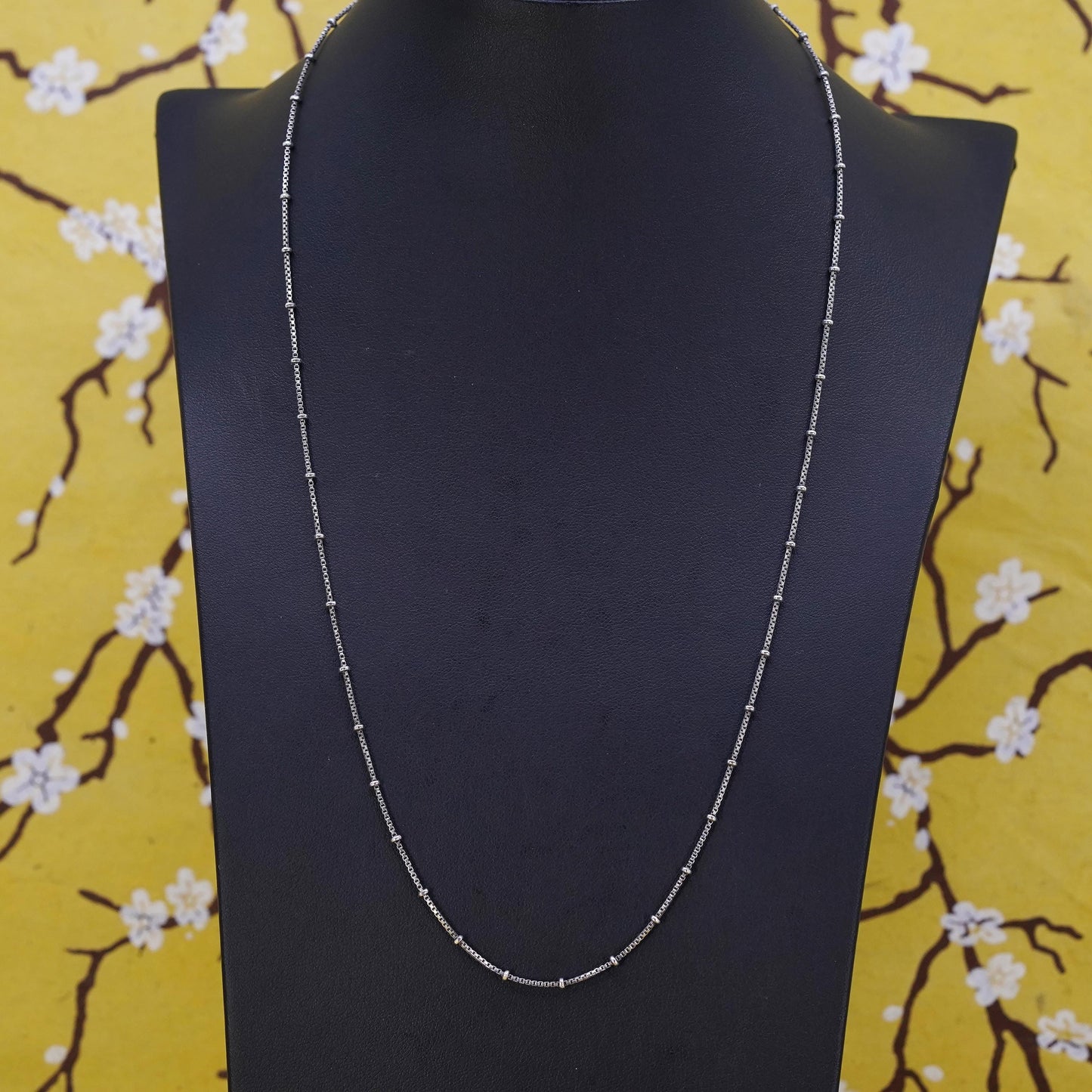 22” 1mm, vintage Sterling silver necklace, Italian 925 box chain with beads