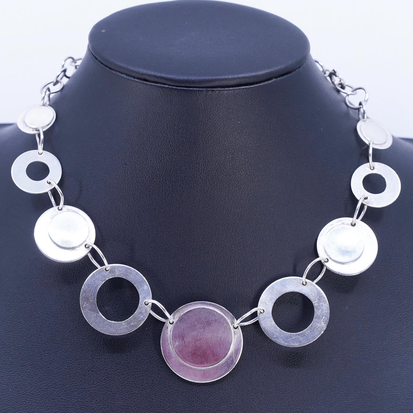 12", vintage Sterling 925 silver circle choker collar necklace disc pendant