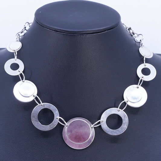 12", vintage Sterling 925 silver circle choker collar necklace disc pendant