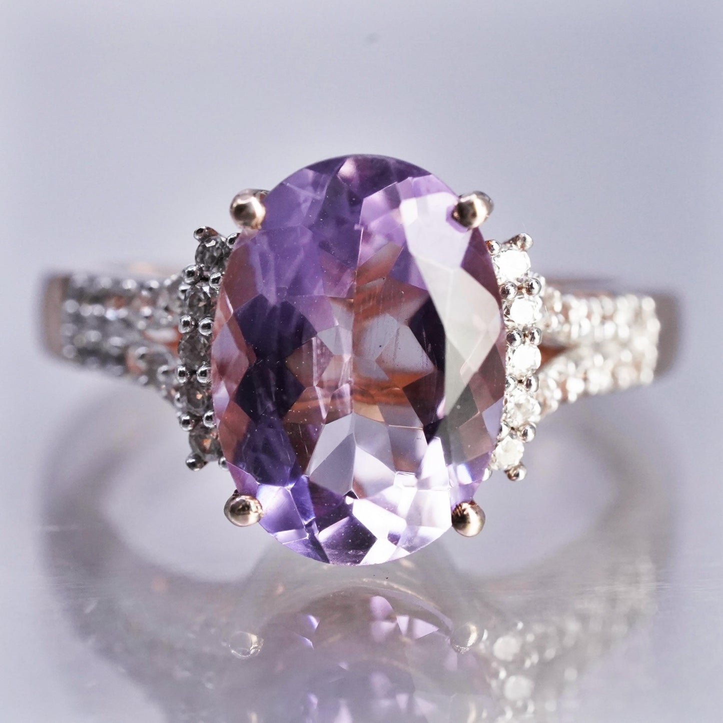 Size 9.25, Djoy vermeil rose gold over Sterling 925 silver ring oval amethyst