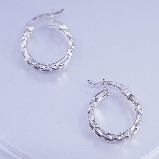 0.5", vintage Sterling silver handmade earrings, 925 textured hoops