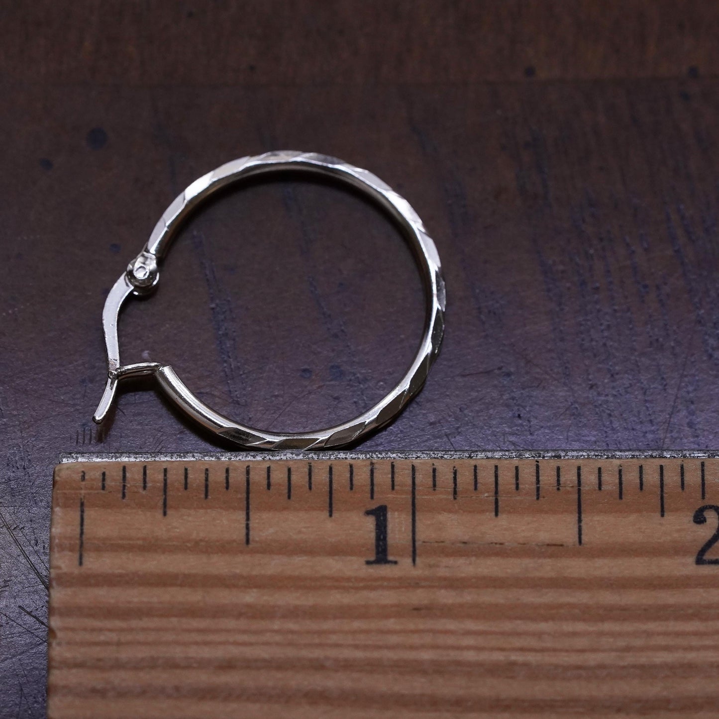 1", Vintage sterling silver loop single earring, textured minimalist hoop