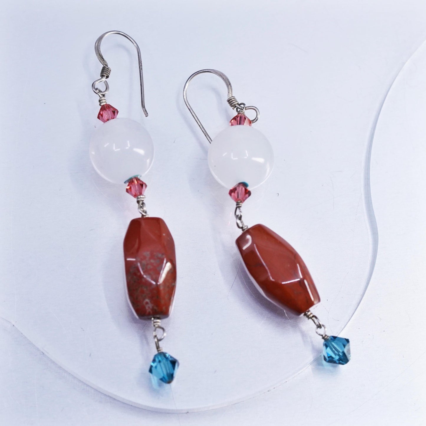 Vintage Sterling Silver Handmade Earrings, 925 Silver Hook with Jasper nuggets