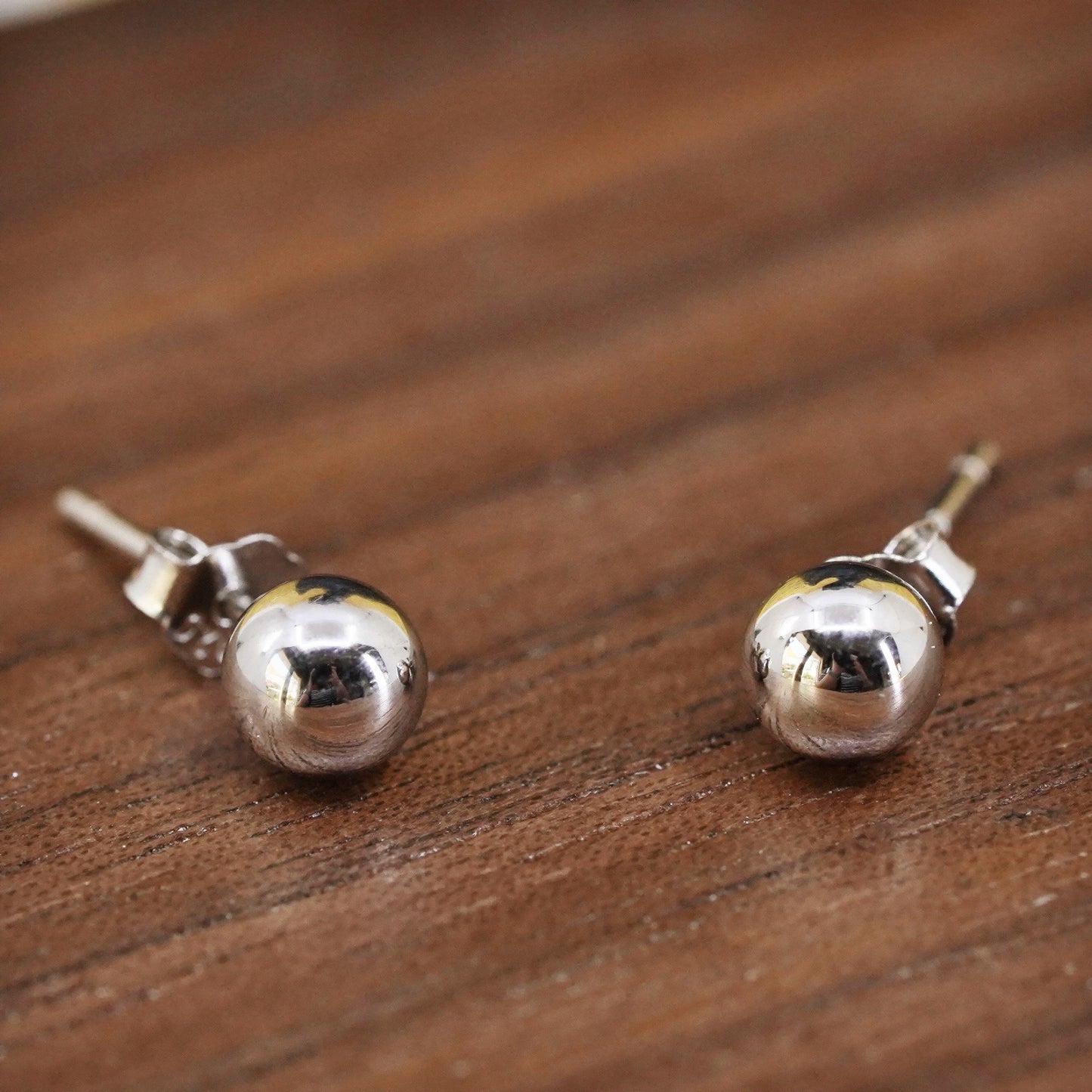 4mm, Vintage Sterling silver beads studs, 925 earrings