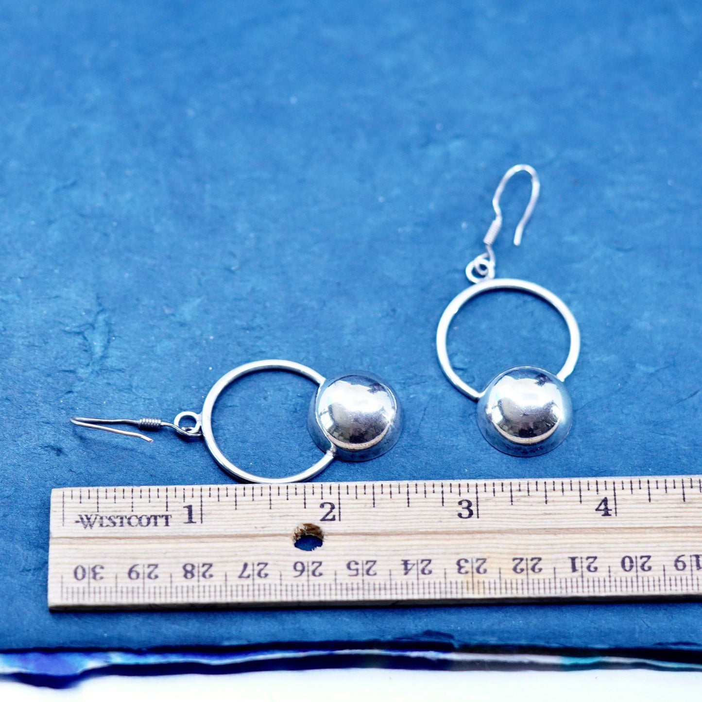 Vintage Mexico sterling silver handmade earrings, 925 circle with beads