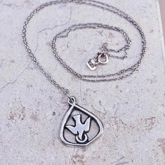 18" Sterling silver handmade necklace, 925 circle chain peace bird dove pendant