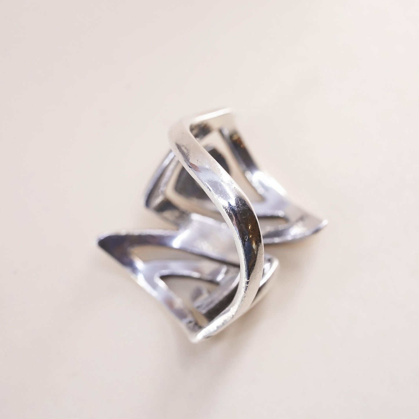 Size 4.25, vintage sterling silver handmade ring, 925 swirly Greek key band