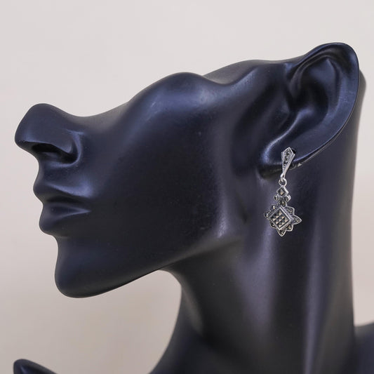 Vintage Sterling 925 silver handmade single earring with Marcasite