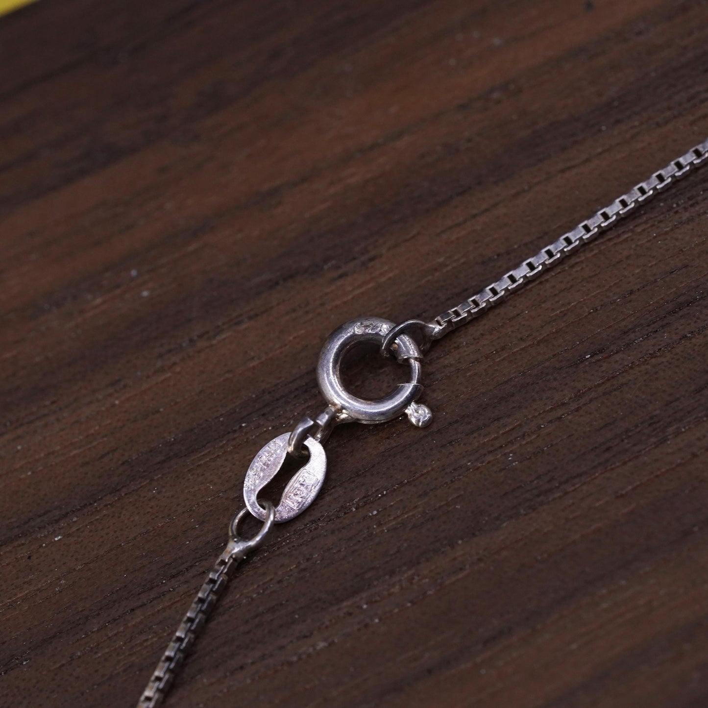 18” 1mm, vintage Italian Sterling silver necklace, 925 box chain w/ skiing shoe