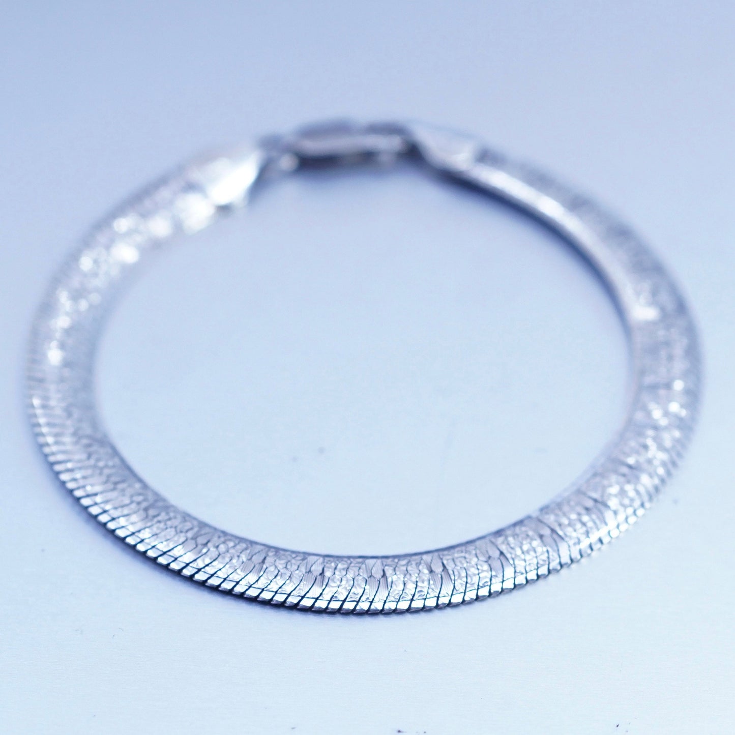 7”, Vintage Italy Sterling 925 silver handmade bracelet, textured omega chain