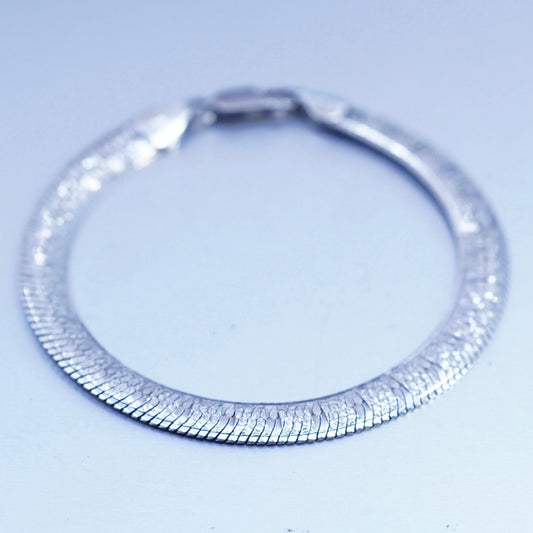 7”, Vintage Italy Sterling 925 silver handmade bracelet, textured omega chain