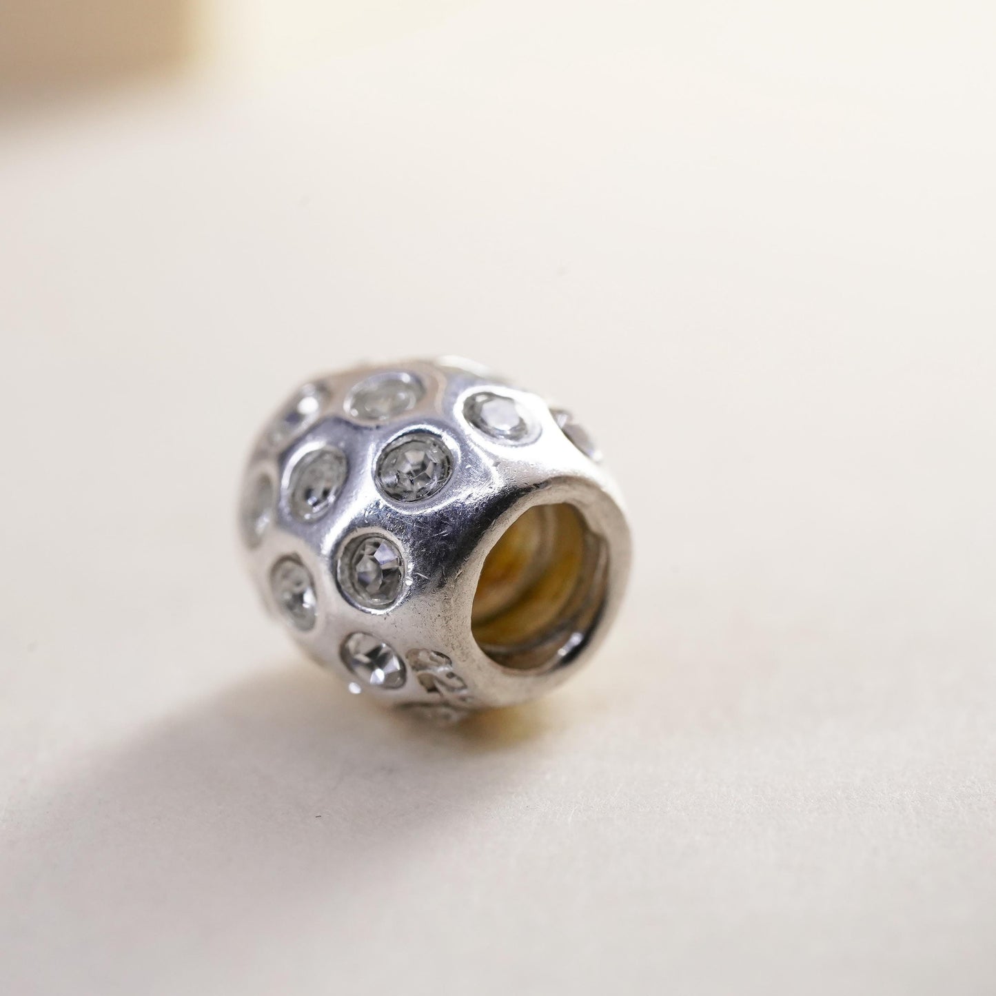 Vintage sterling silver handmade pendant, 925 bead charm with cluster cz