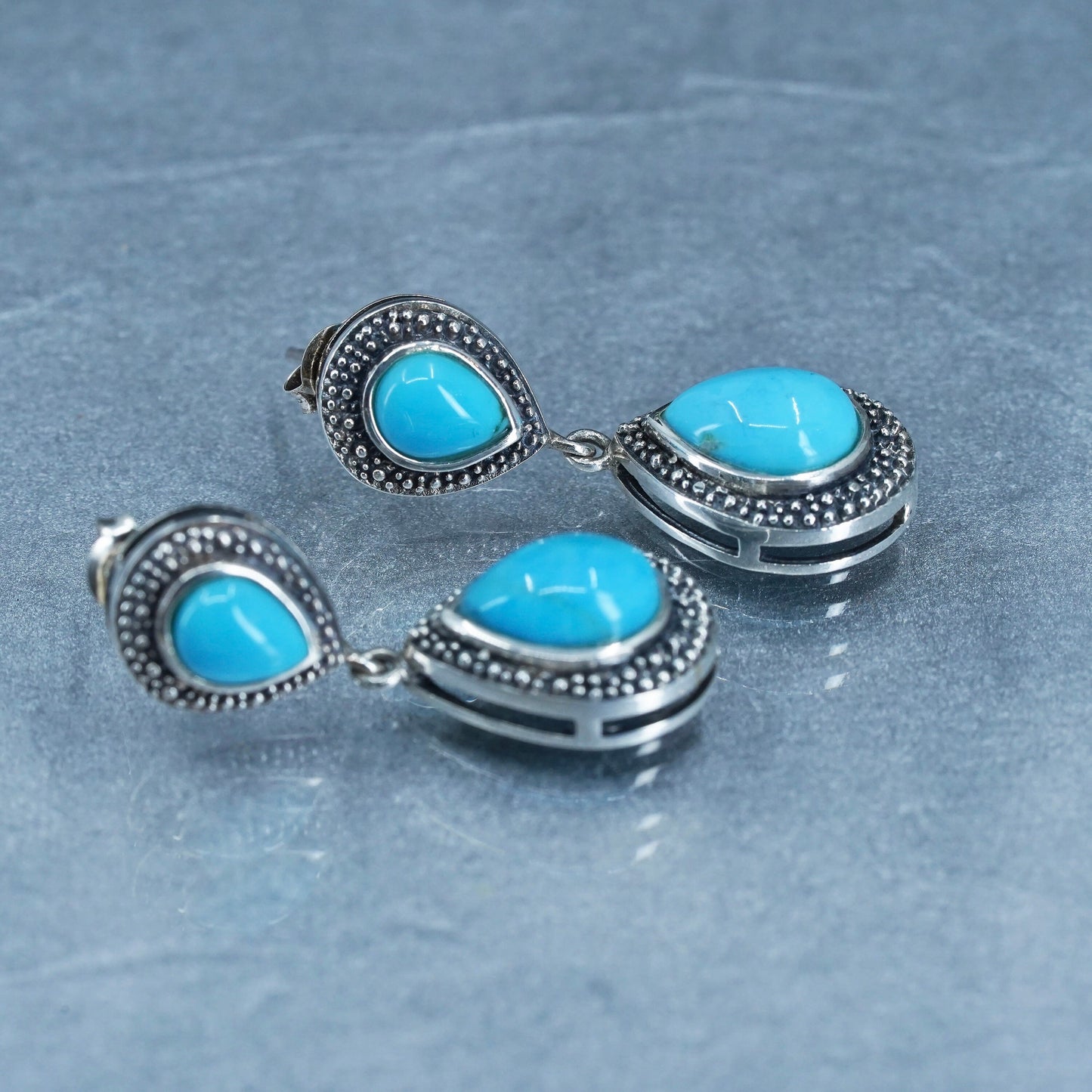 Vintage Sterling 925 silver handmade earrings with teardrop turquoise