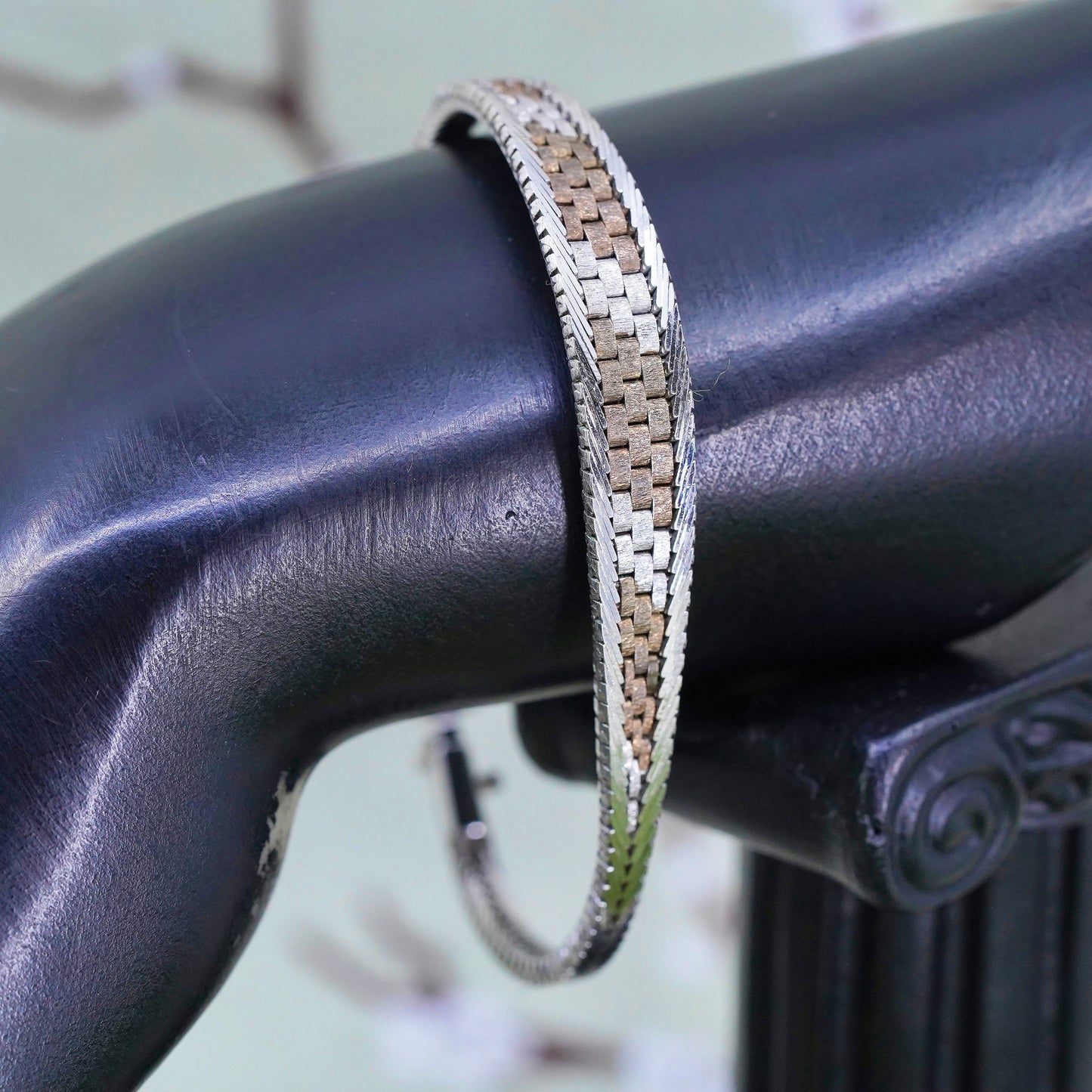 7", Vintage Italian two tone sterling 925 silver Riccio chain bracelet