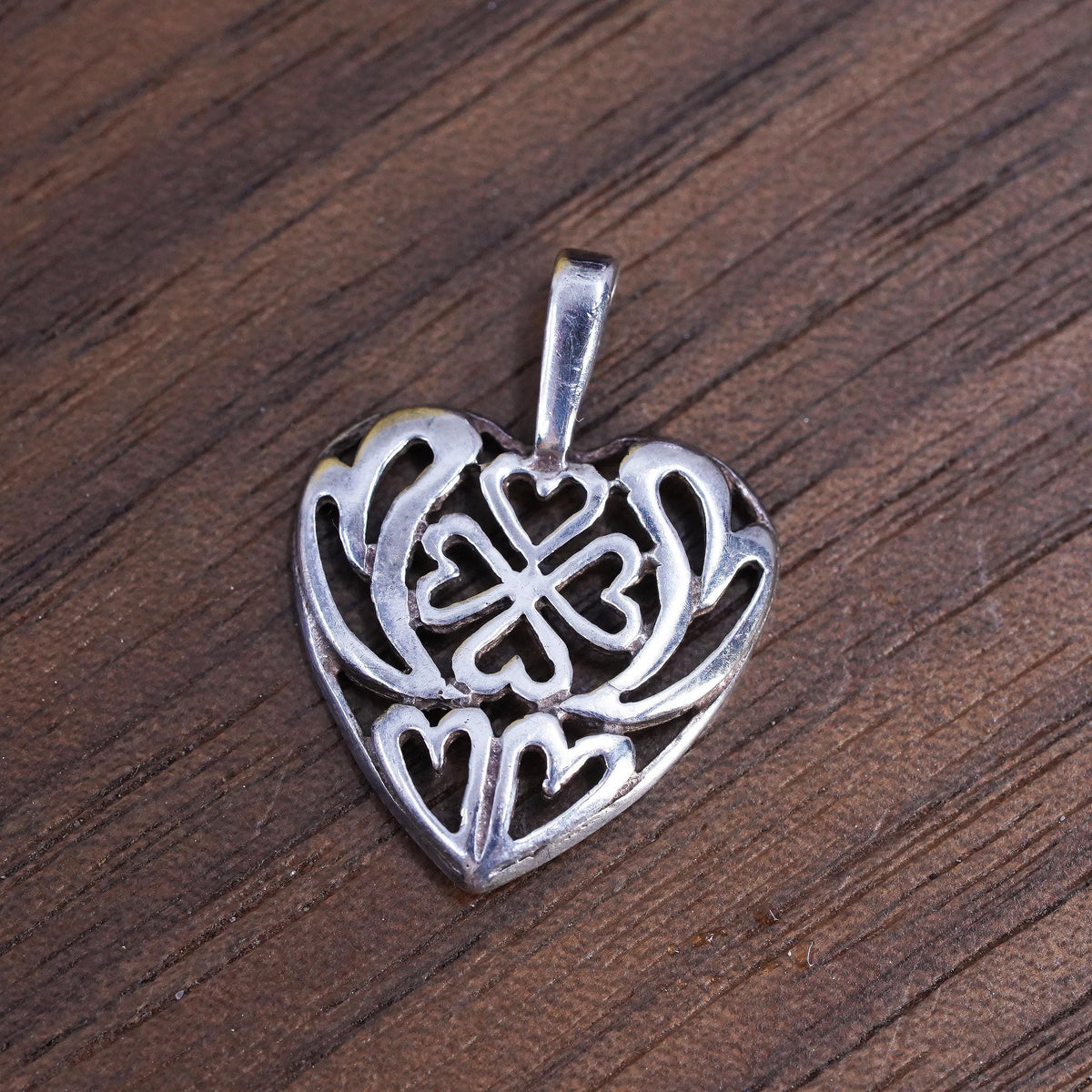 Sterling Silver 925 Four Leaf Clover Heart Pendant Charm Celtic Irish Good Luck