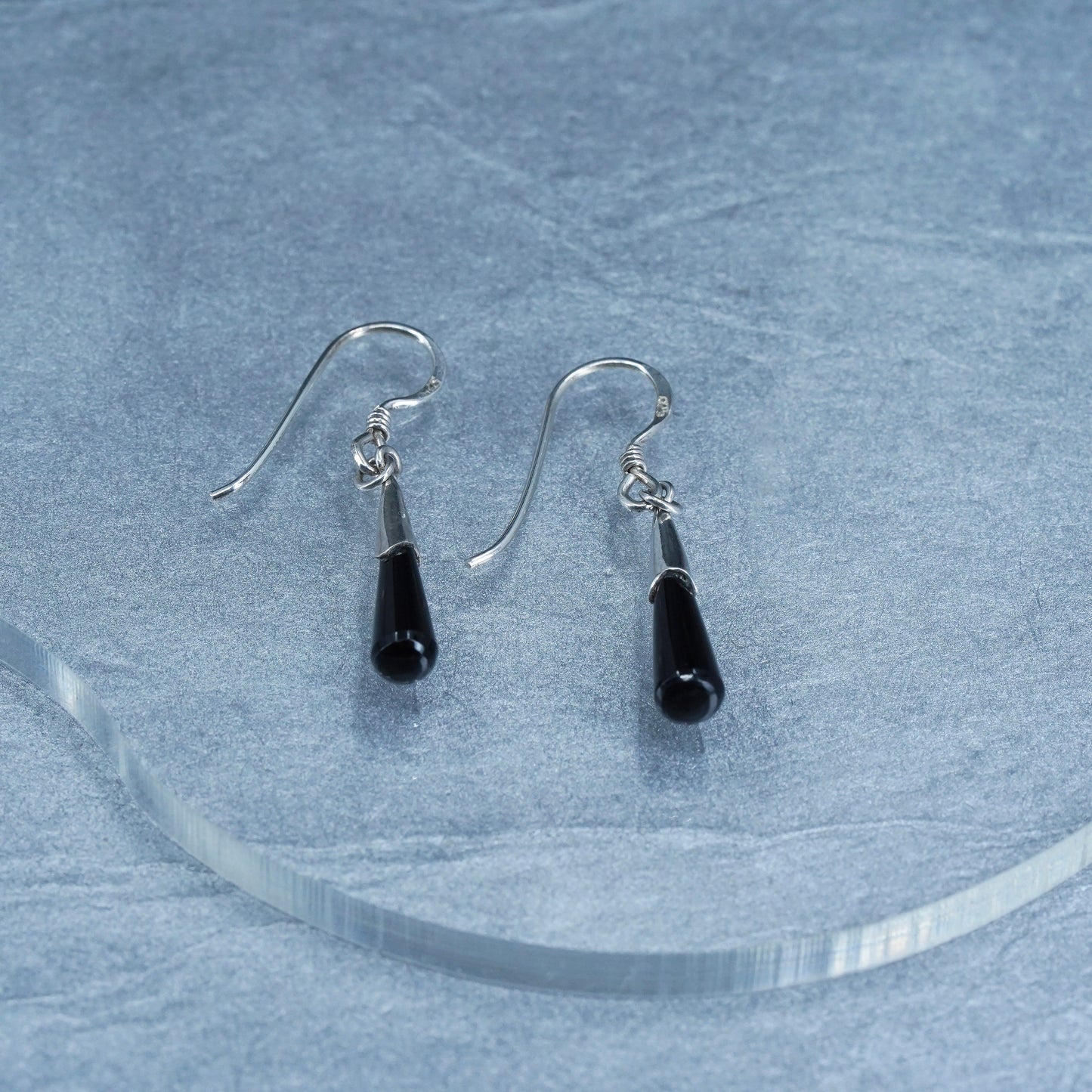 Vintage Sterling 925 silver handmade teardrop onyx earrings