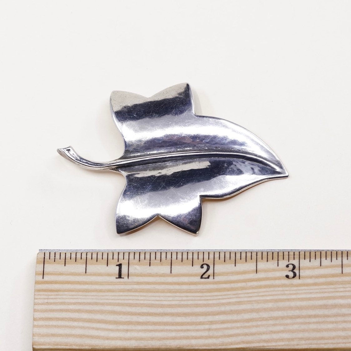 Vintage max rieg sterling silver maple leaf shaped brooch, solid 925 silver pin, stamped Sterling max rieg
