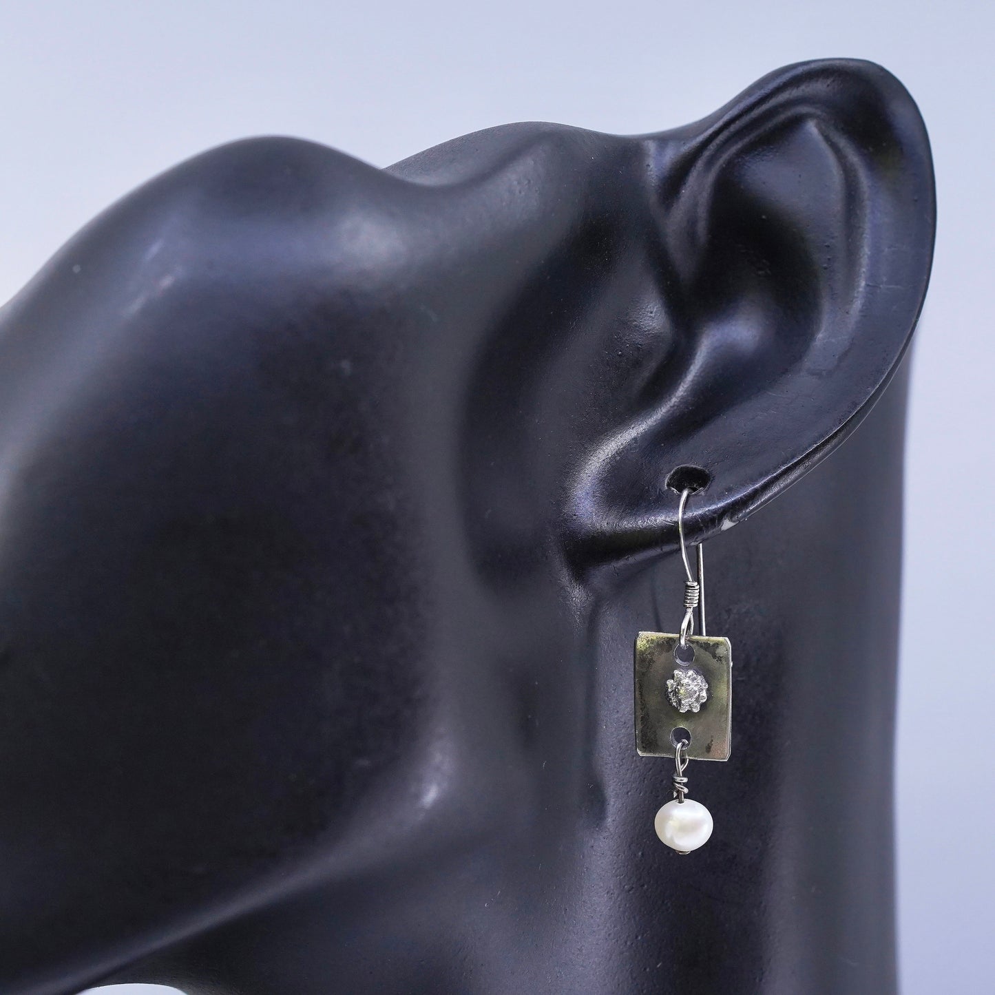 Vintage Sterling 925 silver earrings, dangle with pearl