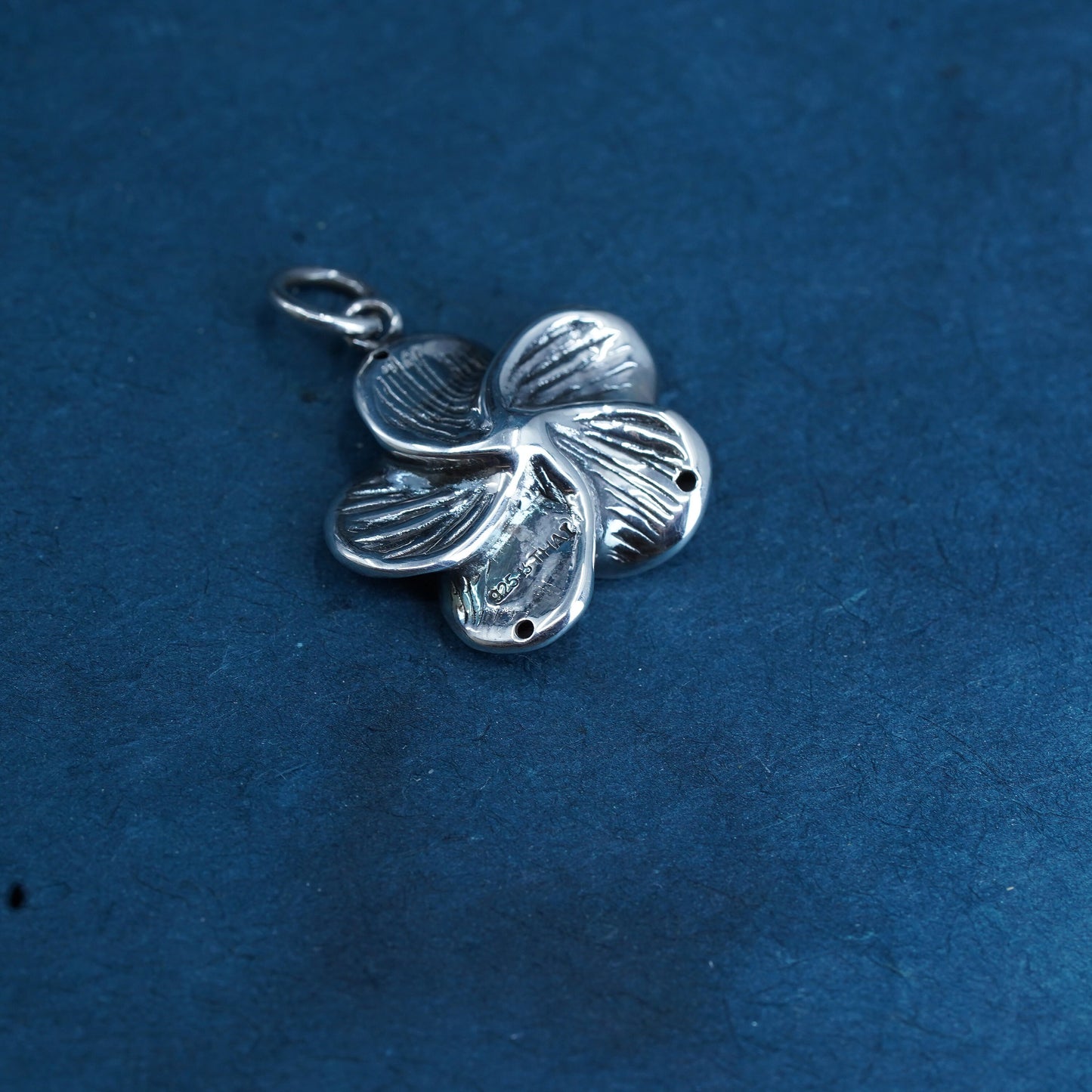 Vintage Sterling silver handmade pendant, puffy 925 plumeria flower