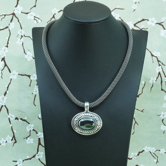 18”, Native American Simon Sebbag sterling 925 Silver necklace hematite pendant