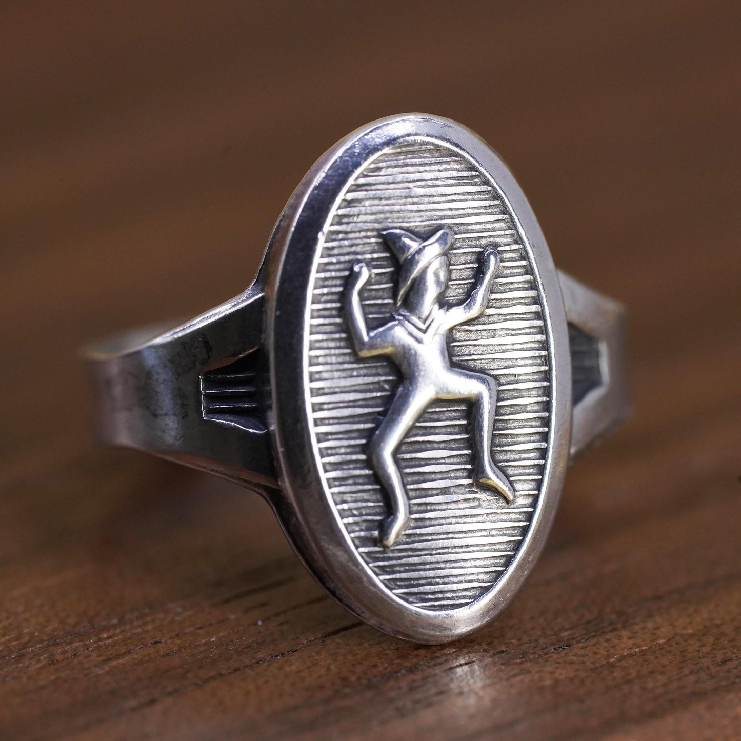 Size adjustable, vintage Sterling silver handmade ring, 925 kokopelli band