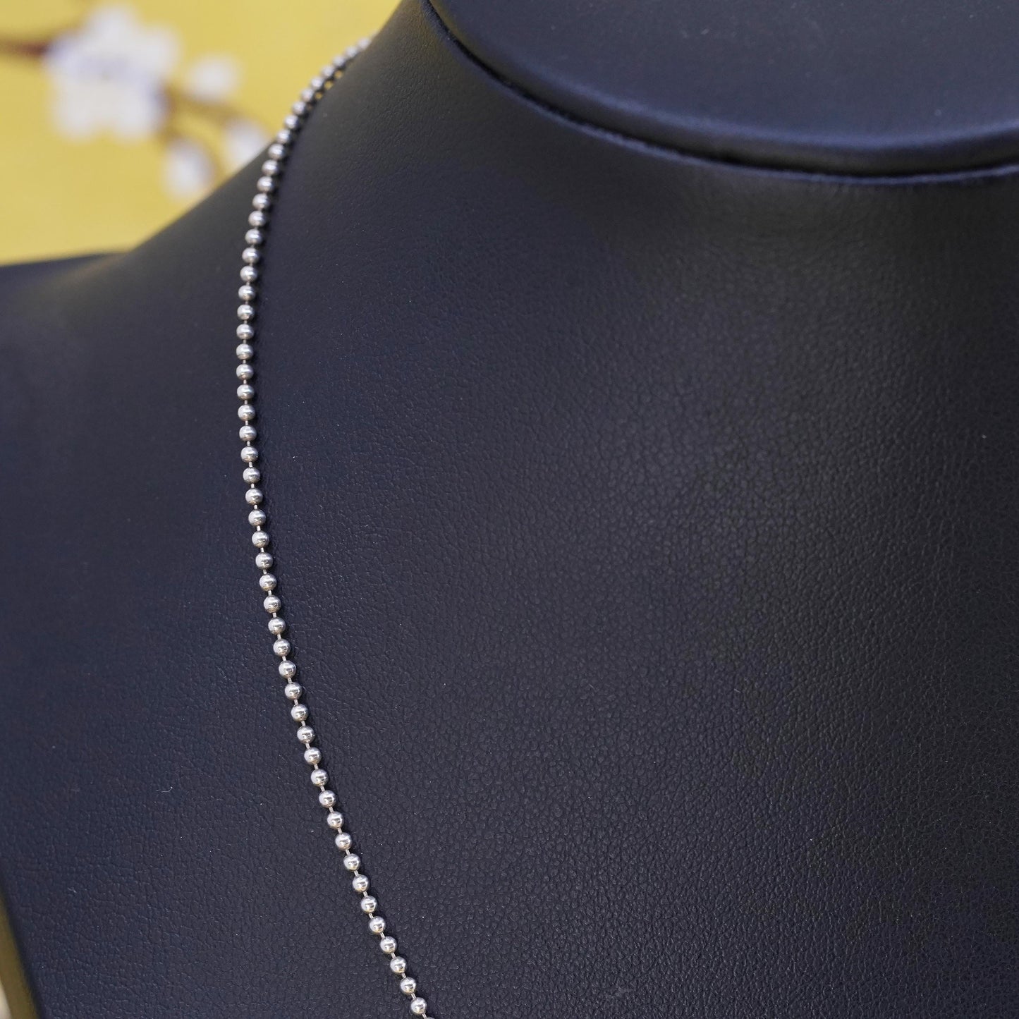 16”, 1mm, vintage Sterling silver beads necklace, Italy 925 curb chain beads