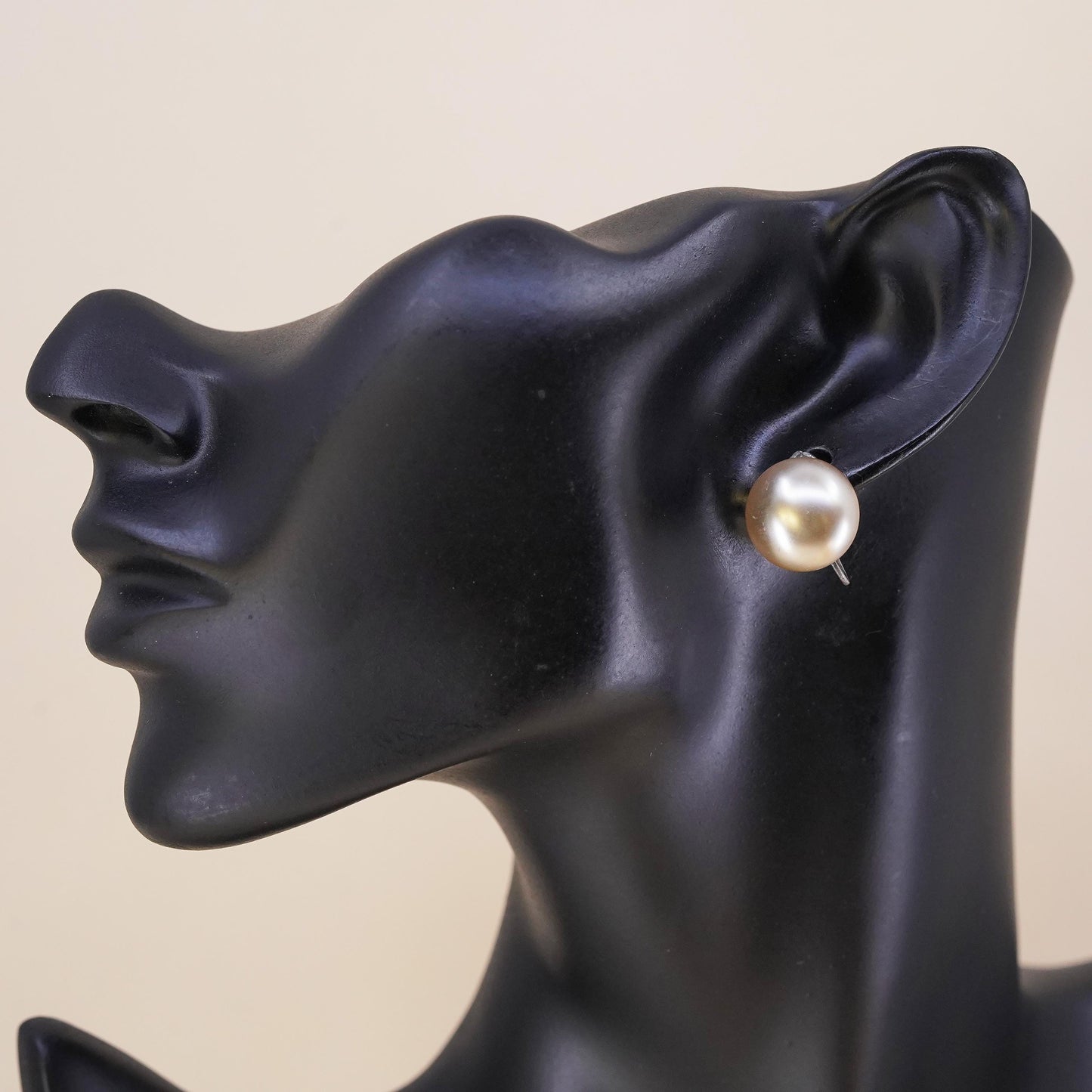 Vintage sterling silver handmade single earring, 925 screw back with faux pearl