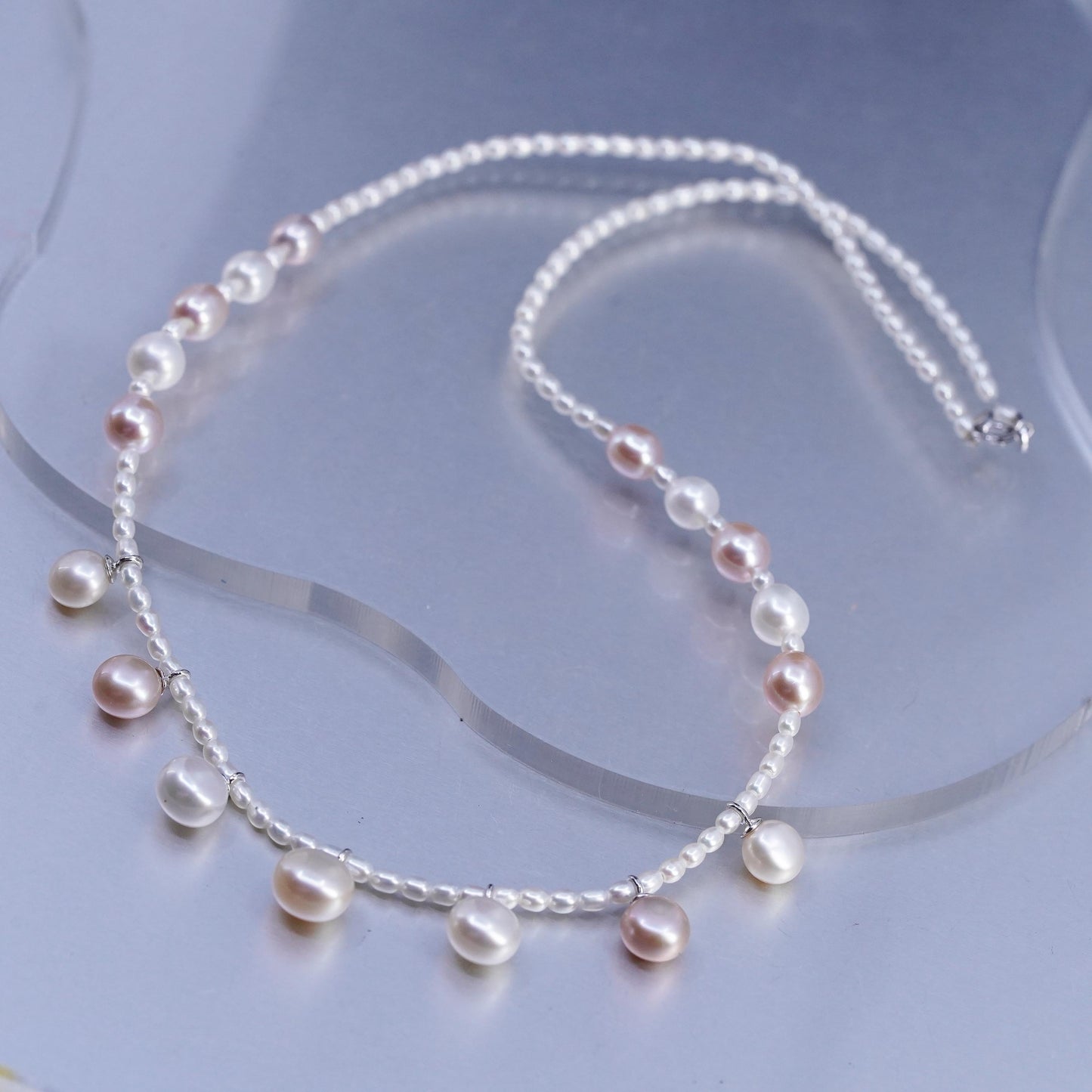 17", vintage freshwater pearl handmade necklace with Sterling 925 silver clasp