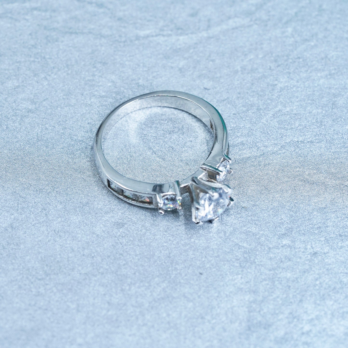 Size 7, vintage Sterling 925 silver handmade engagement ring with cluster Cz