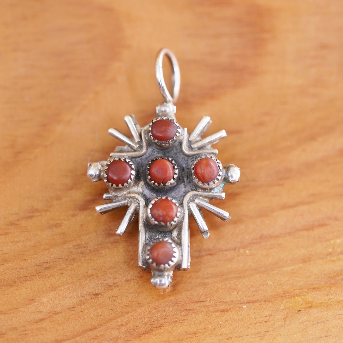 Sterling 925 silver double sided cross pendant, southwestern, turquoise coral