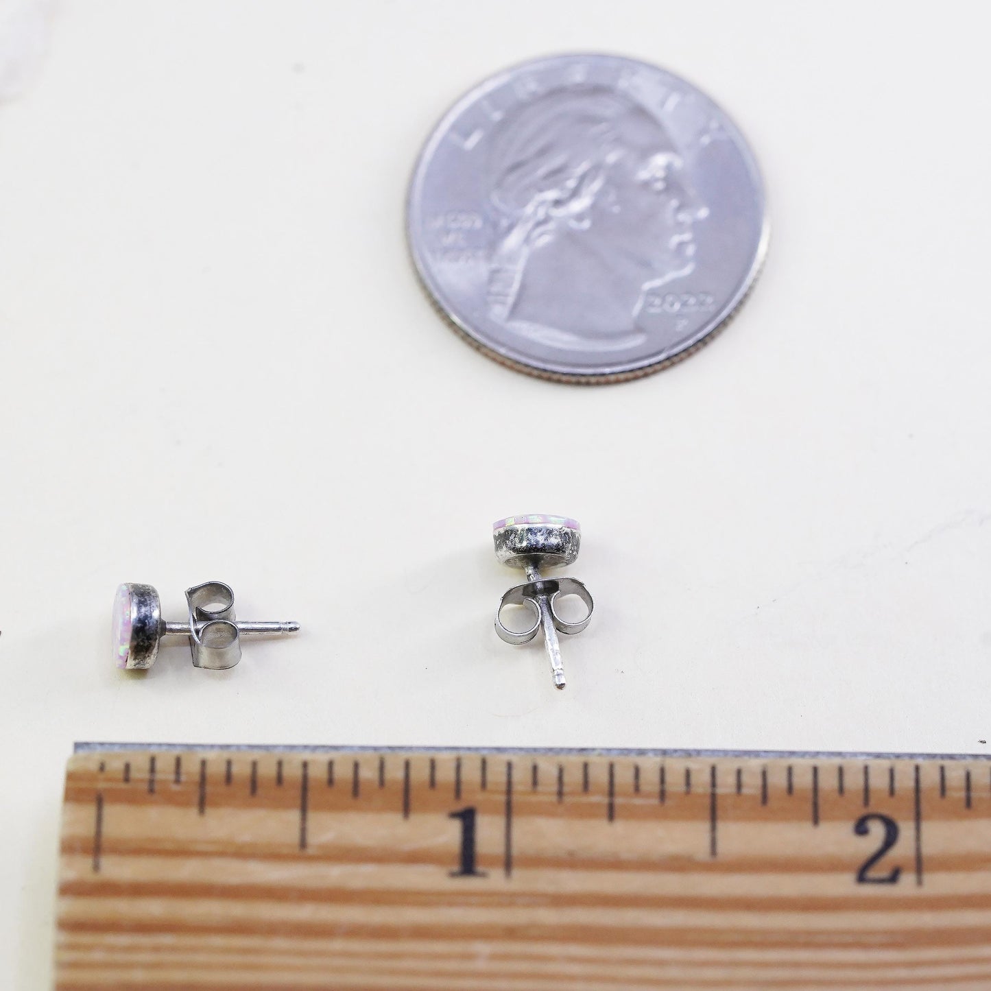 Vintage sterling silver handmade earrings, 925 studs with fire opal