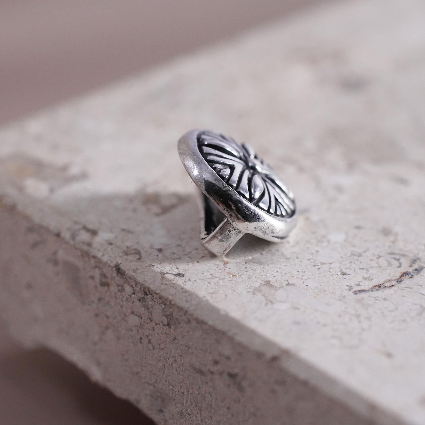 Vintage sterling silver handmade pendant, 925 textured circle charm