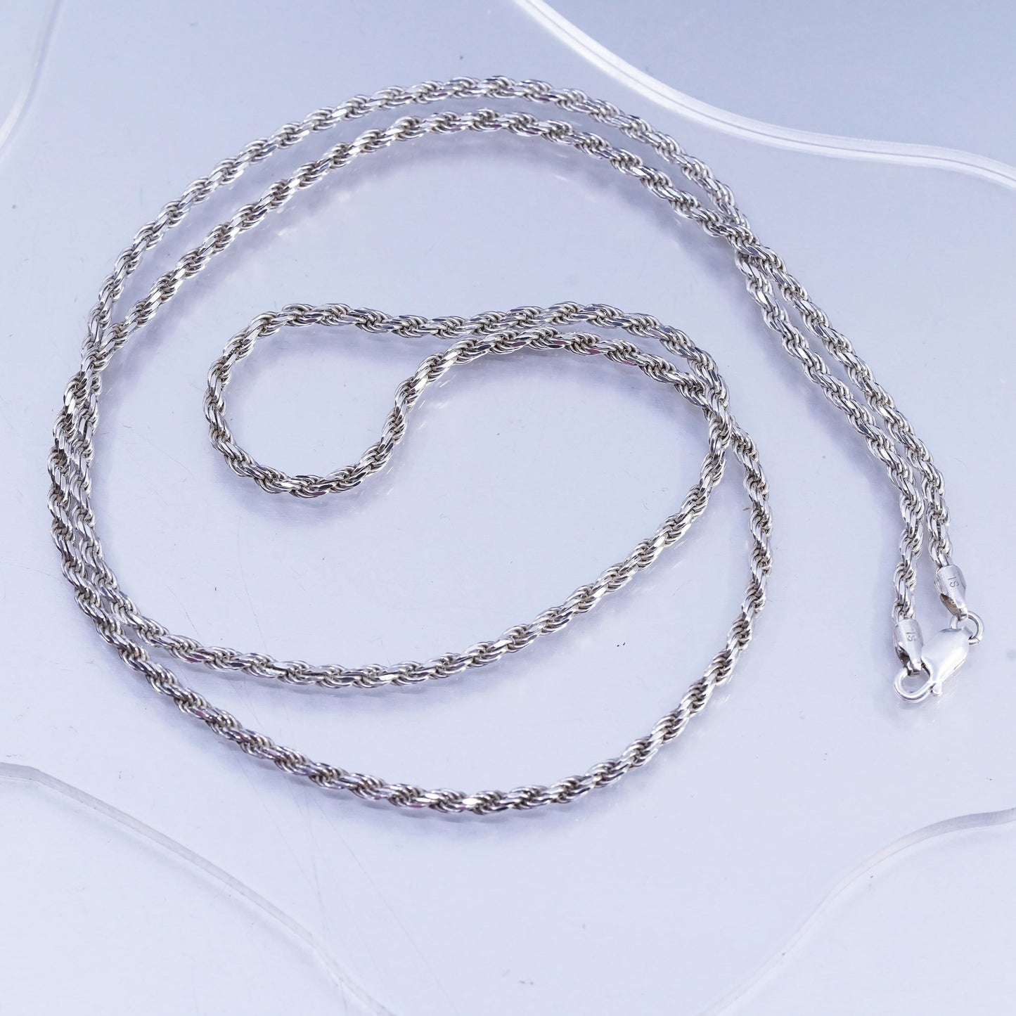 30" 3mm, vintage Italian Sterling 925 silver diamond cut rope chain necklace
