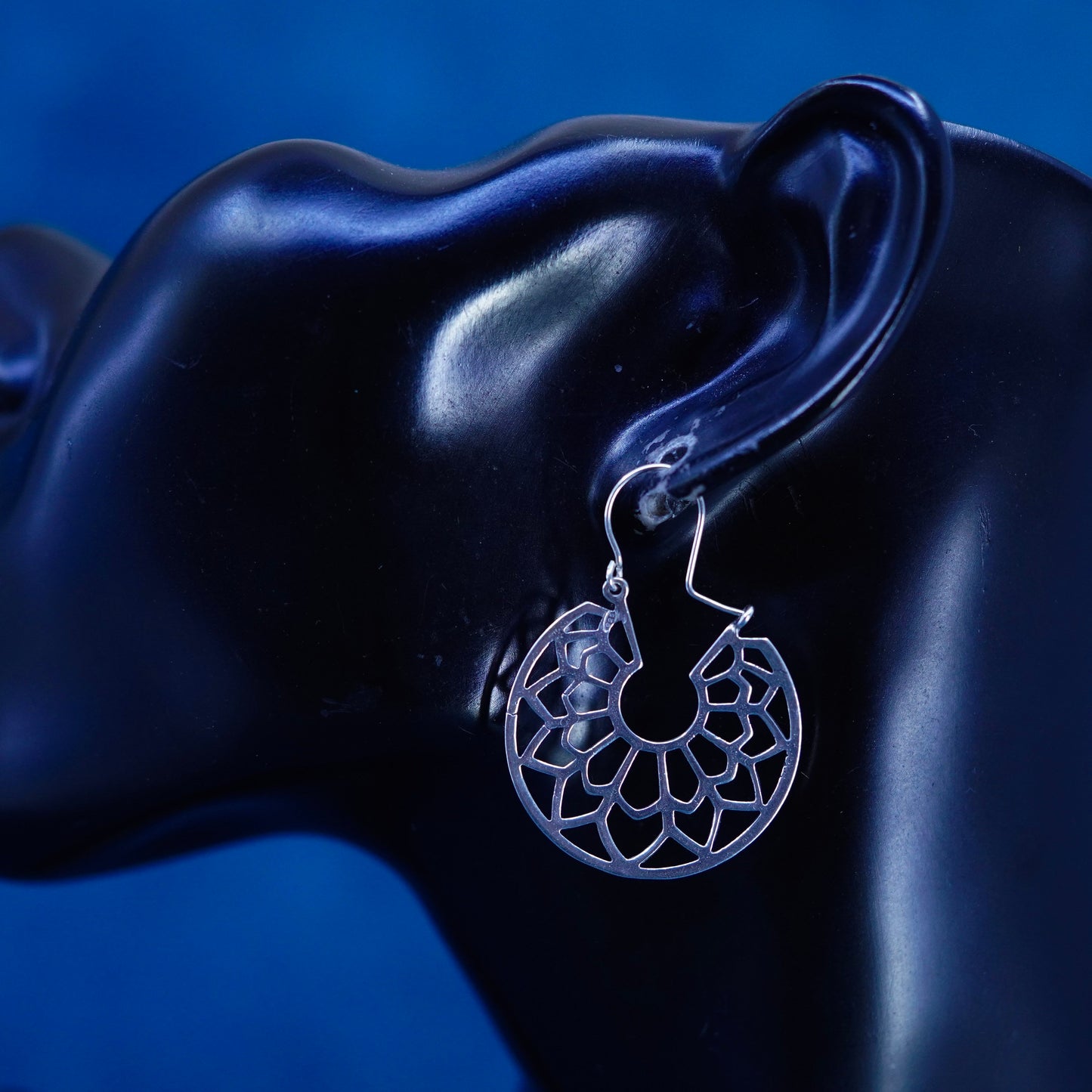 1.25”, Vintage Sterling silver handmade earrings, filigree 925 hoops