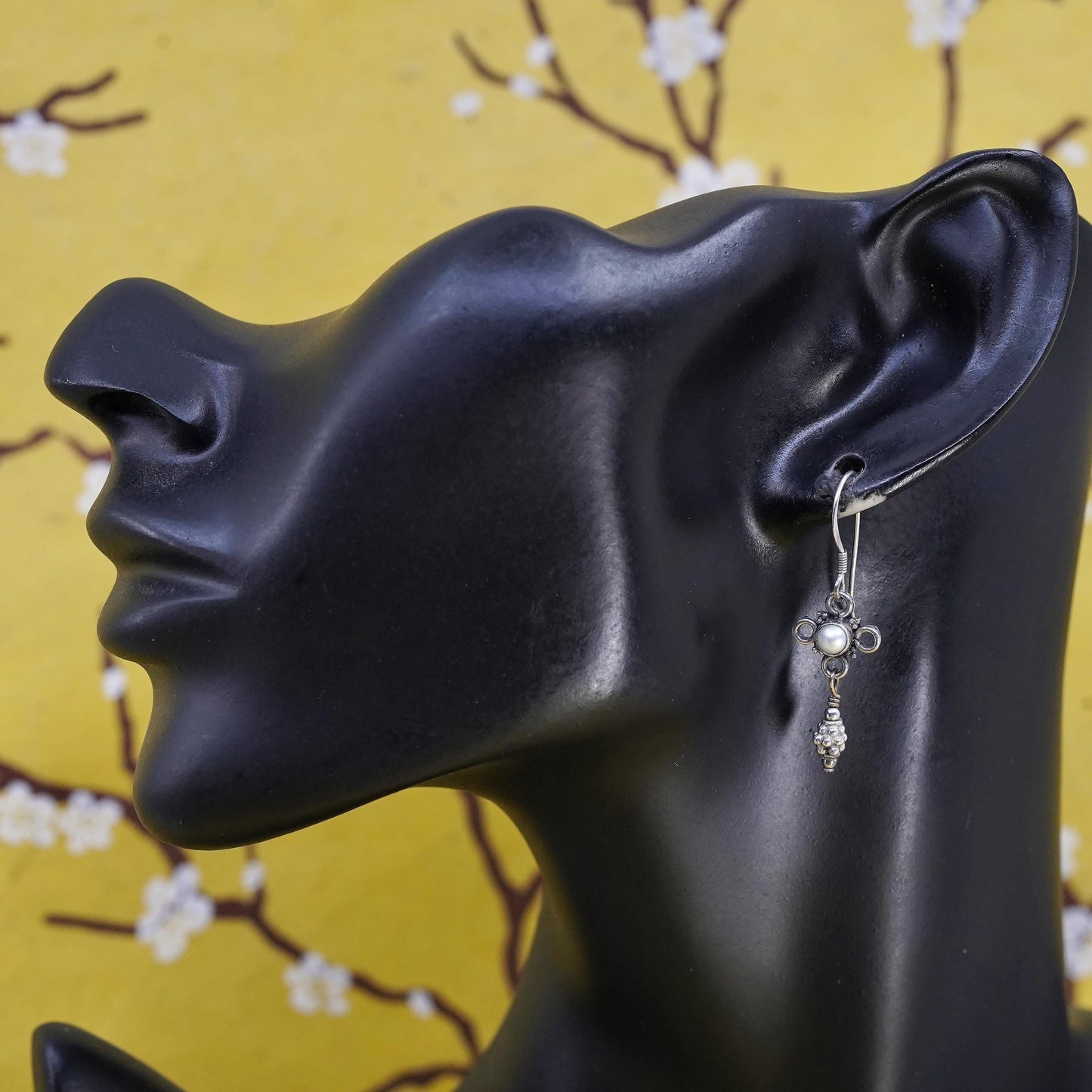 Vintage Sterling 925 silver handmade earrings with pearl and drops