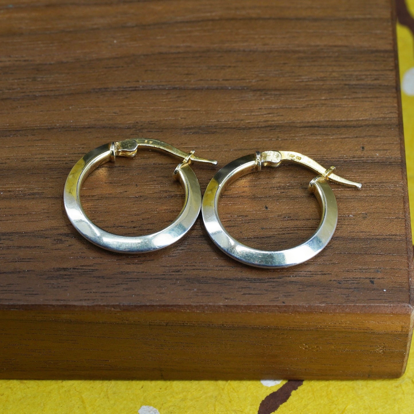 0.75”, Vintage vermeil gold over Sterling silver handmade earrings, 925 hoops
