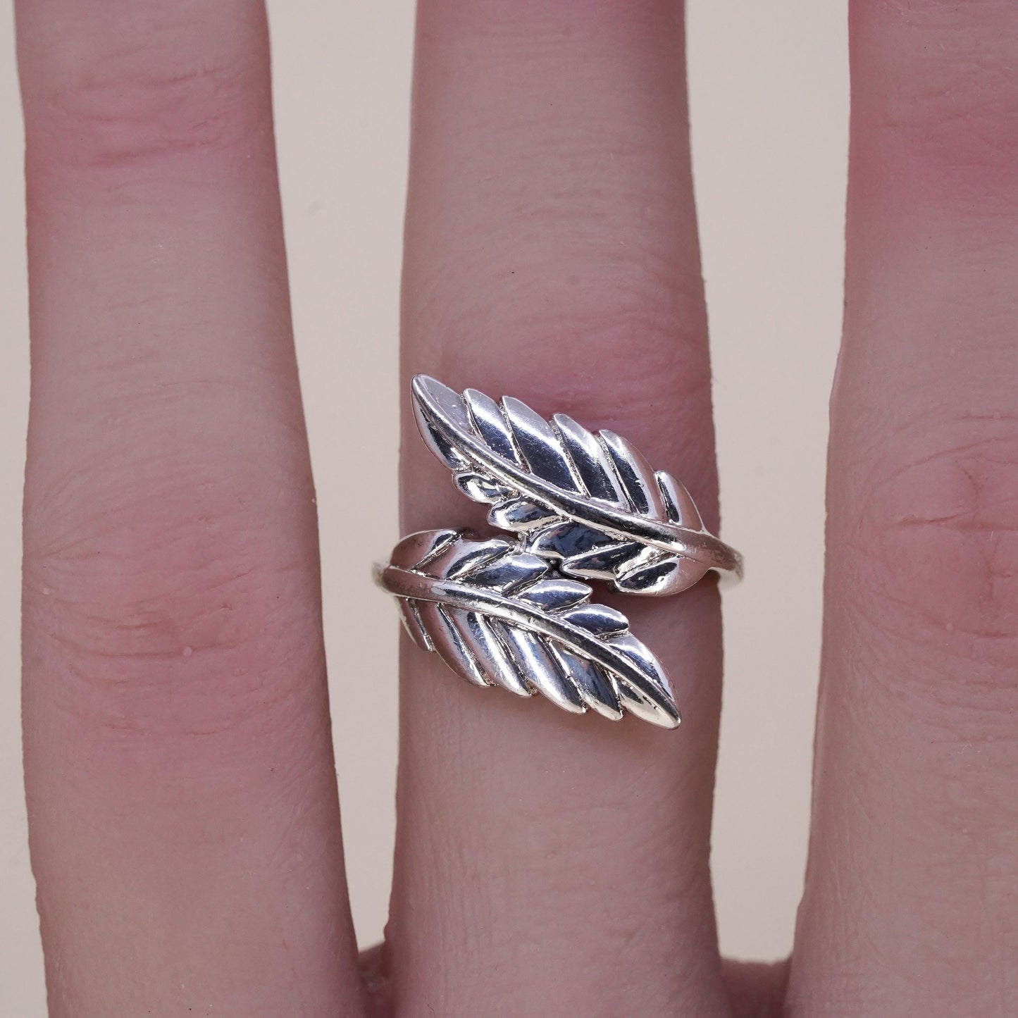 Size 5.5, vintage Sterling silver handmade ring, 925 leaves band