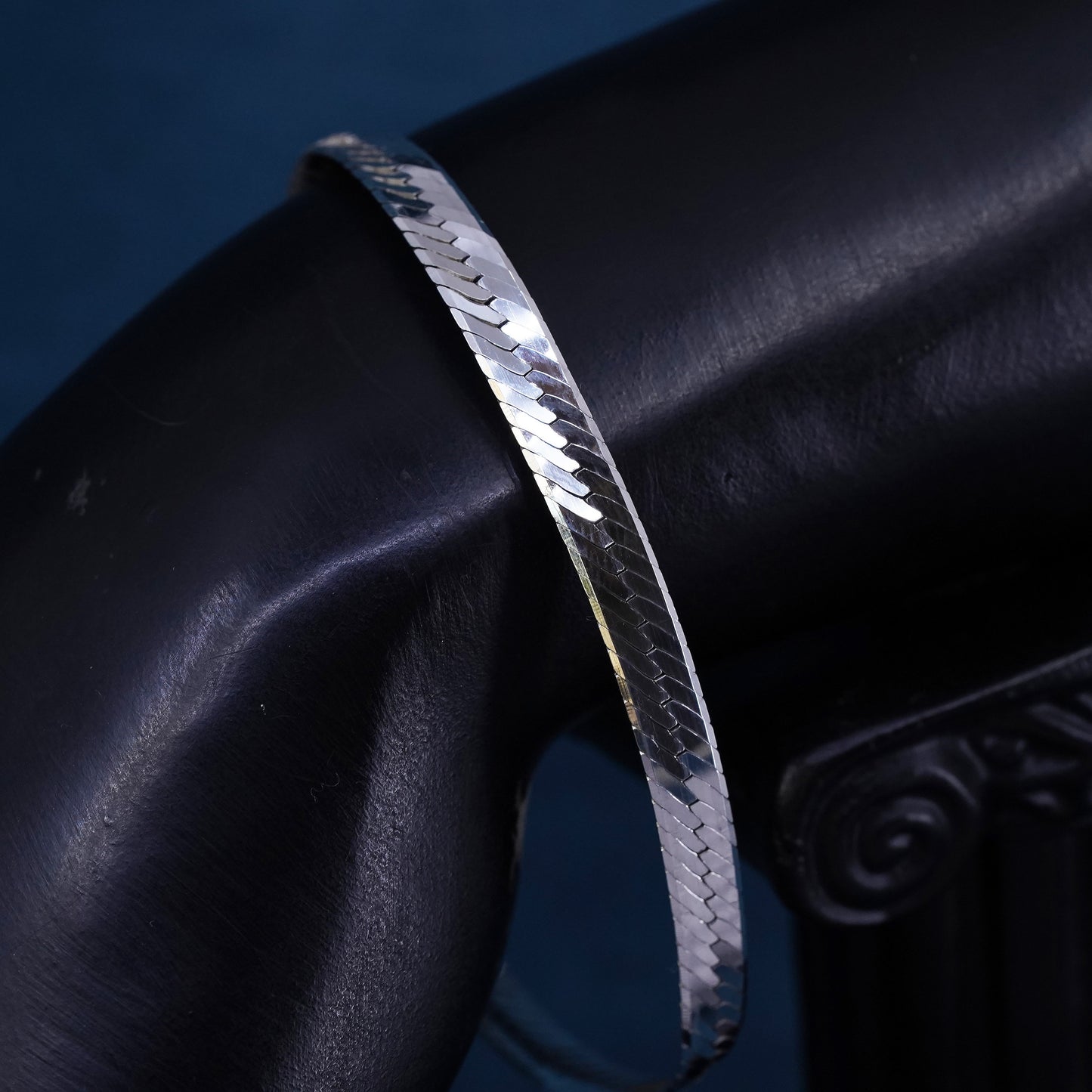 7”, 4mm, vintage Sterling silver handmade bracelet, 925 herringbone chain