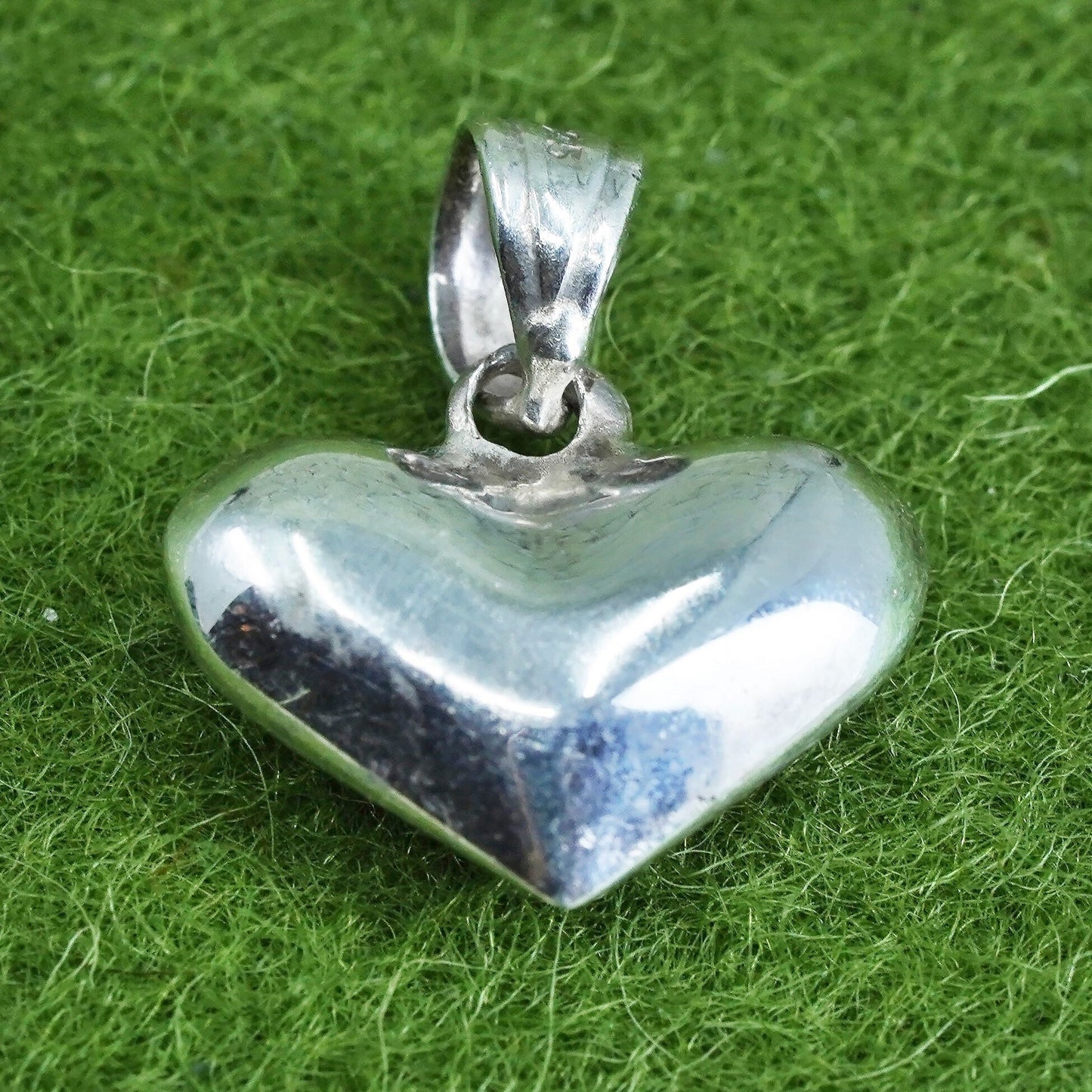 Vintage handmade sterling silver puffy heart charm, 925 charm pendant