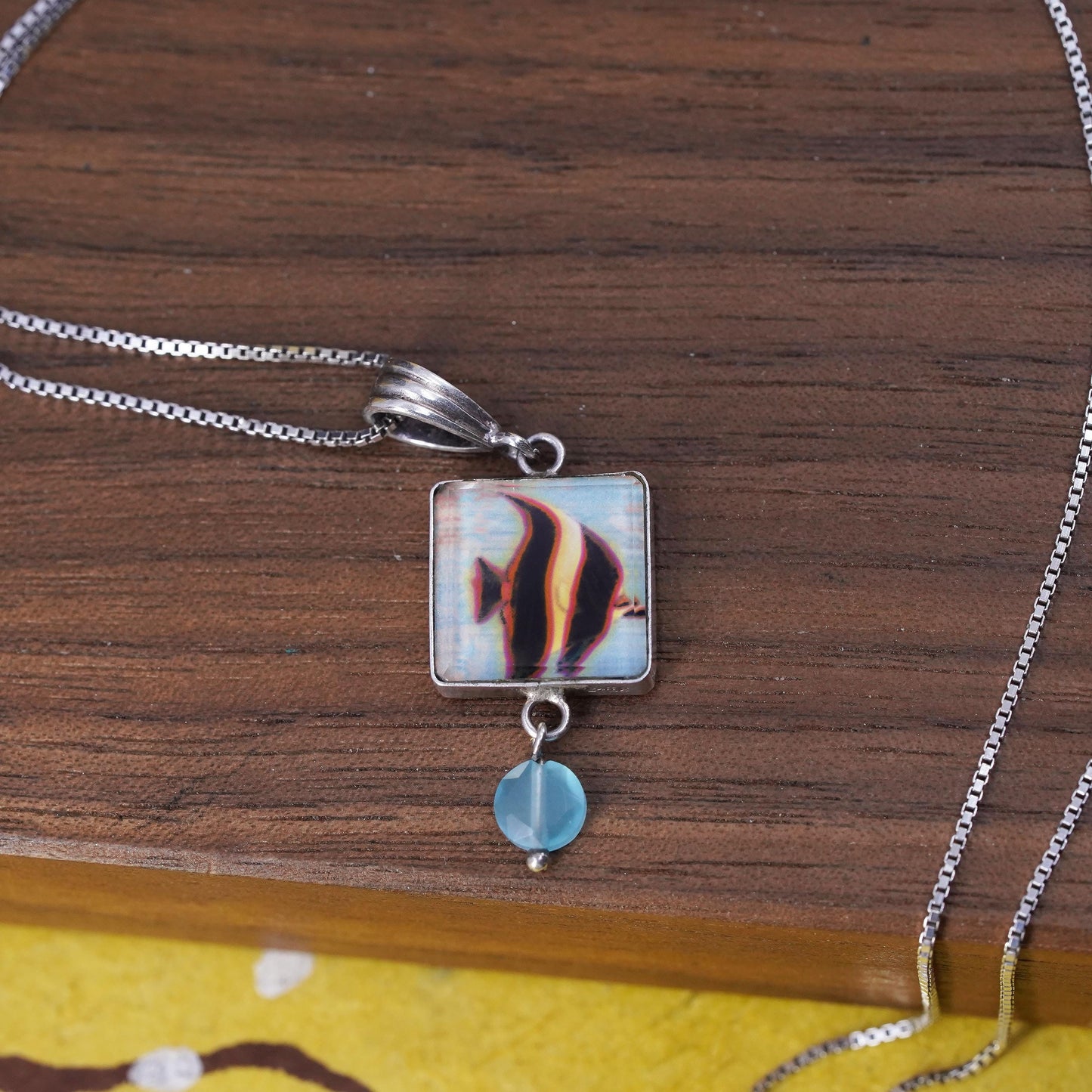 18”, Sterling 925 silver handmade necklace, double sided fish butterfly pendant