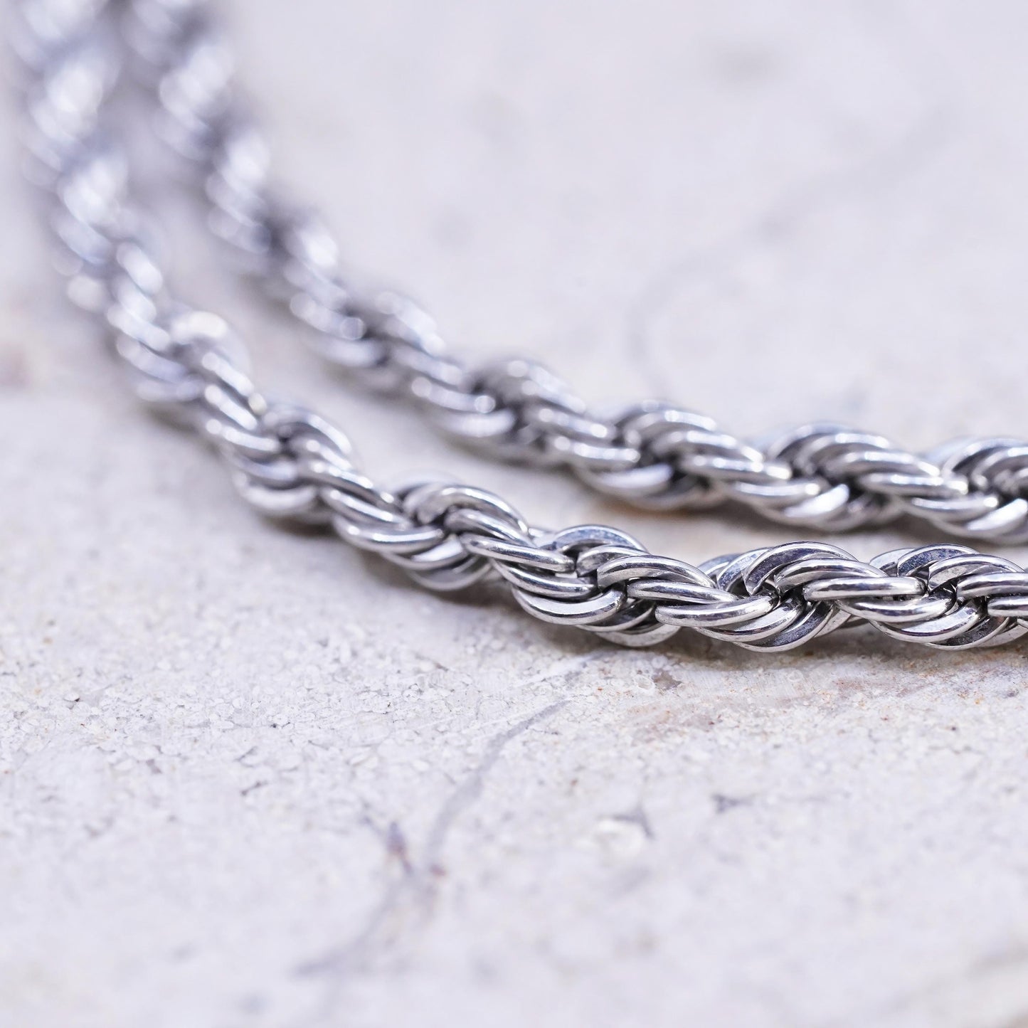 20" 3mm, vintage Sterling silver handmade necklace, 925 diamond rope chain